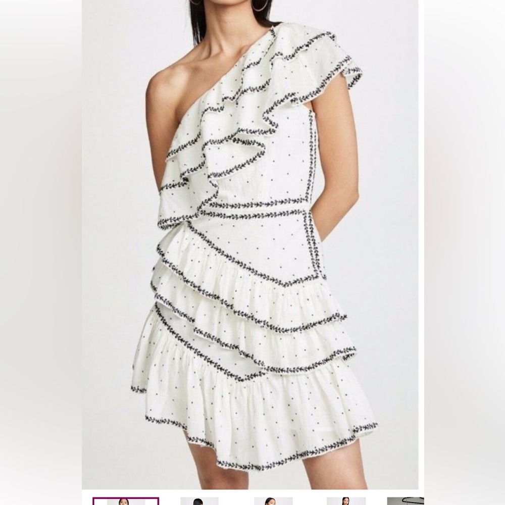 LOVE SAM Black Rose embroidered one shoulder ruffled mini dress S NEW
